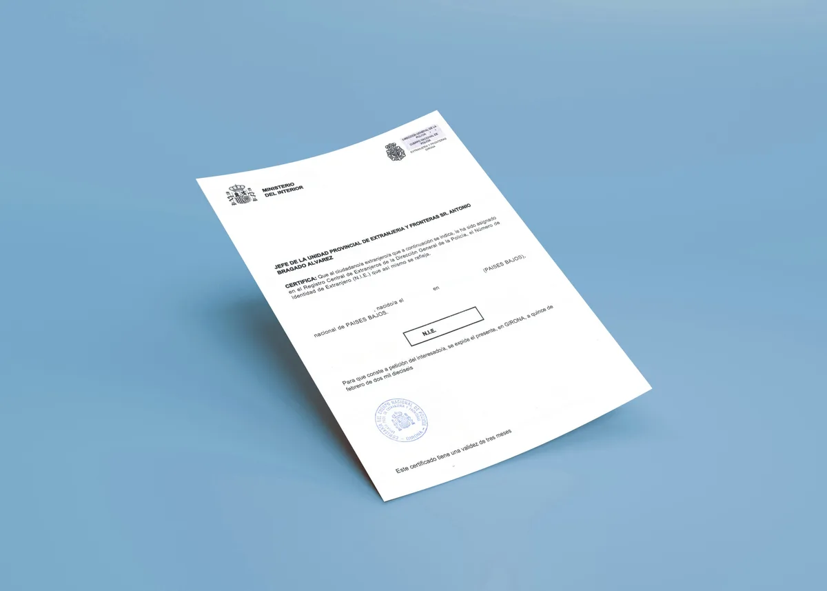 Het officiële NIE-formulier, klaar om in te vullen