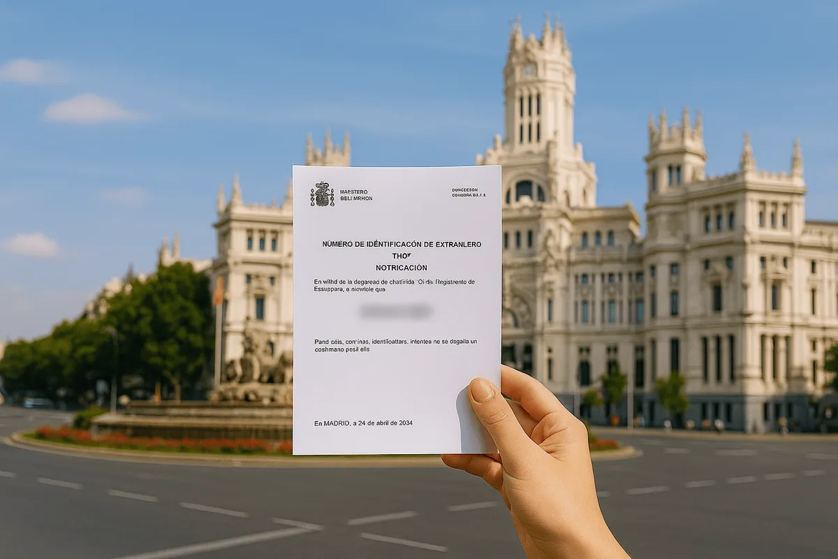 Het NIE-document voor het Cibeles-paleis in Madrid
