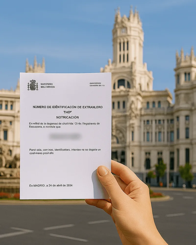 Het NIE-document voor het Cibeles-paleis in Madrid